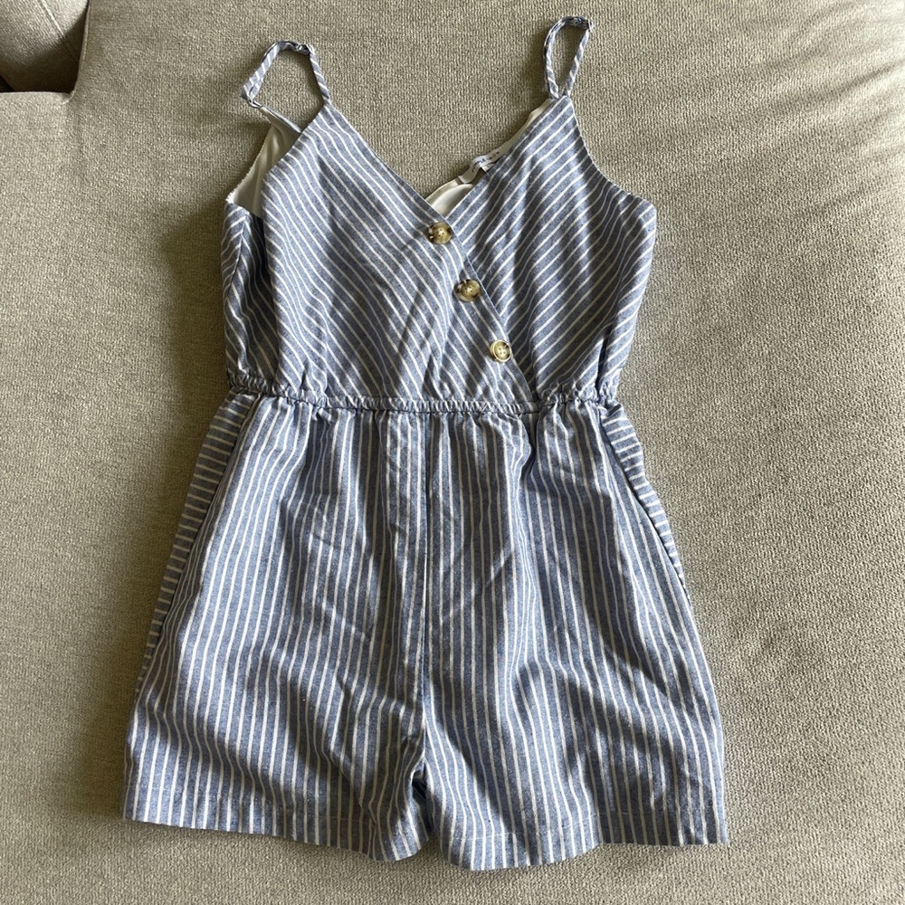 Blue and white striped romper